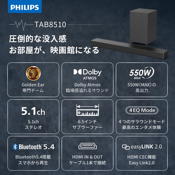 サラウンドサウンドバー PHILIPS TAB8510