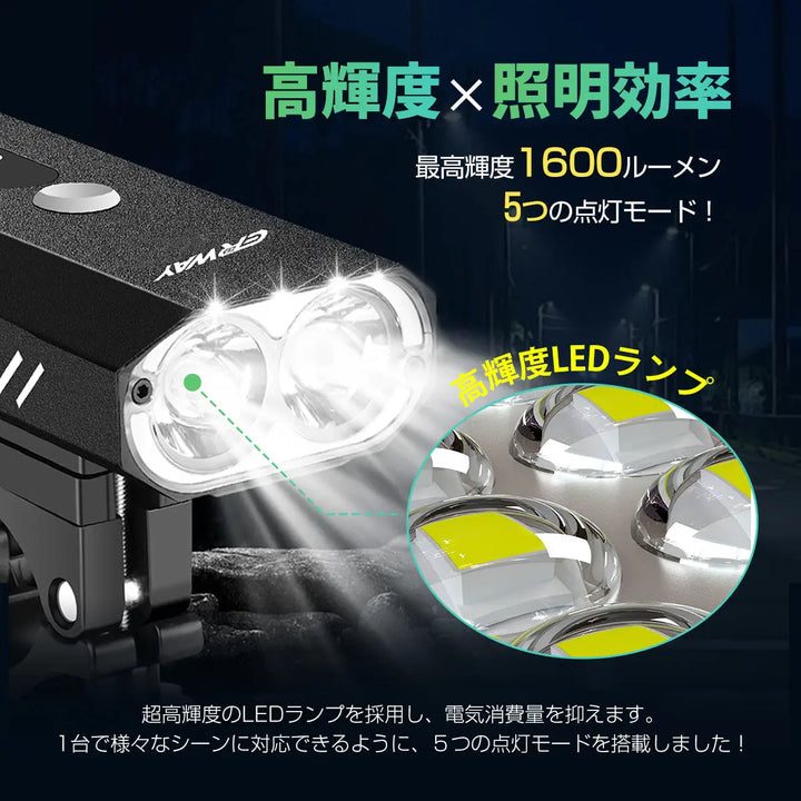 自転車ヘッドライト LED ライト ERWAY