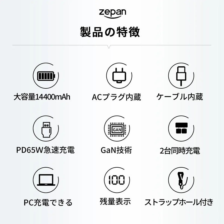 パソコン モバイルバッテリー zepan pd65